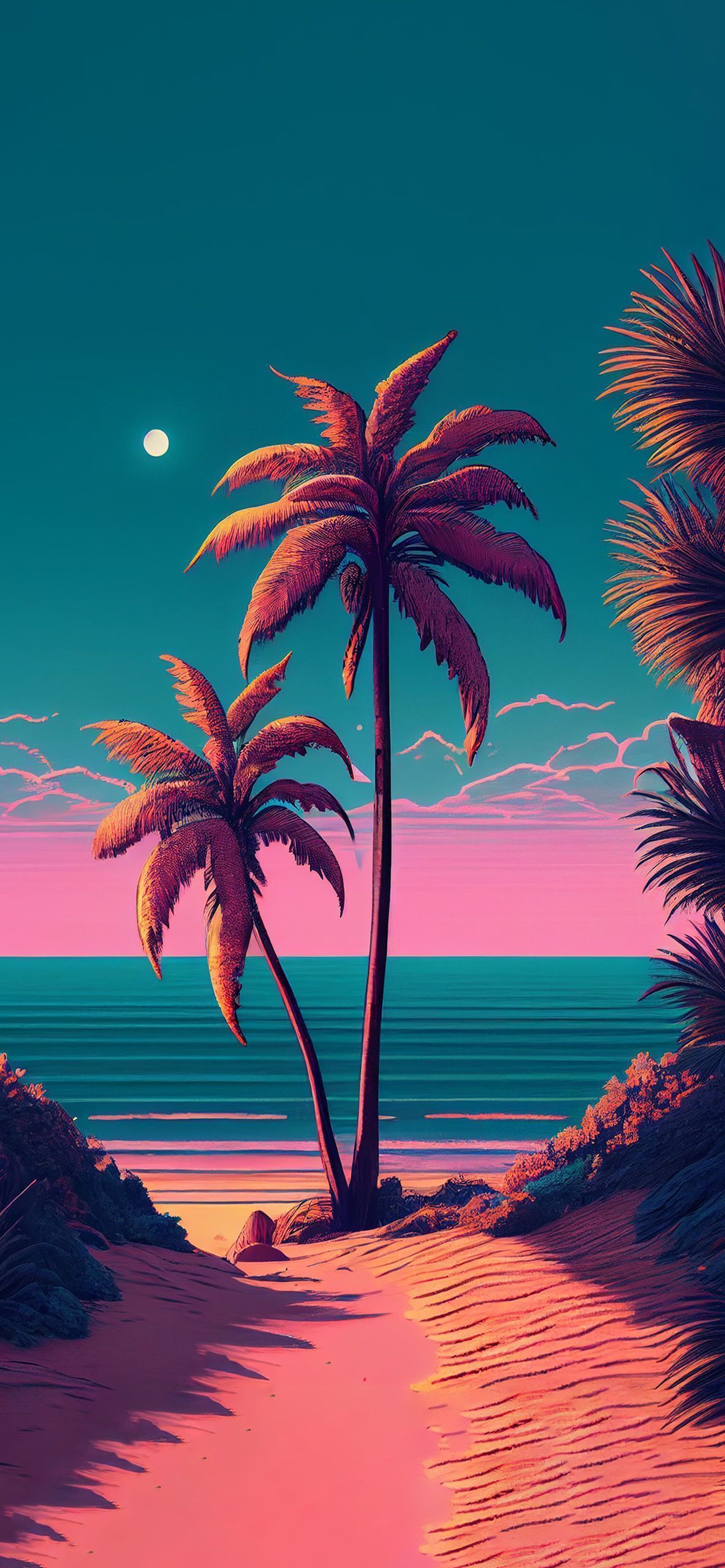 Beach & Palm Summer Aesthetic Wallpaper