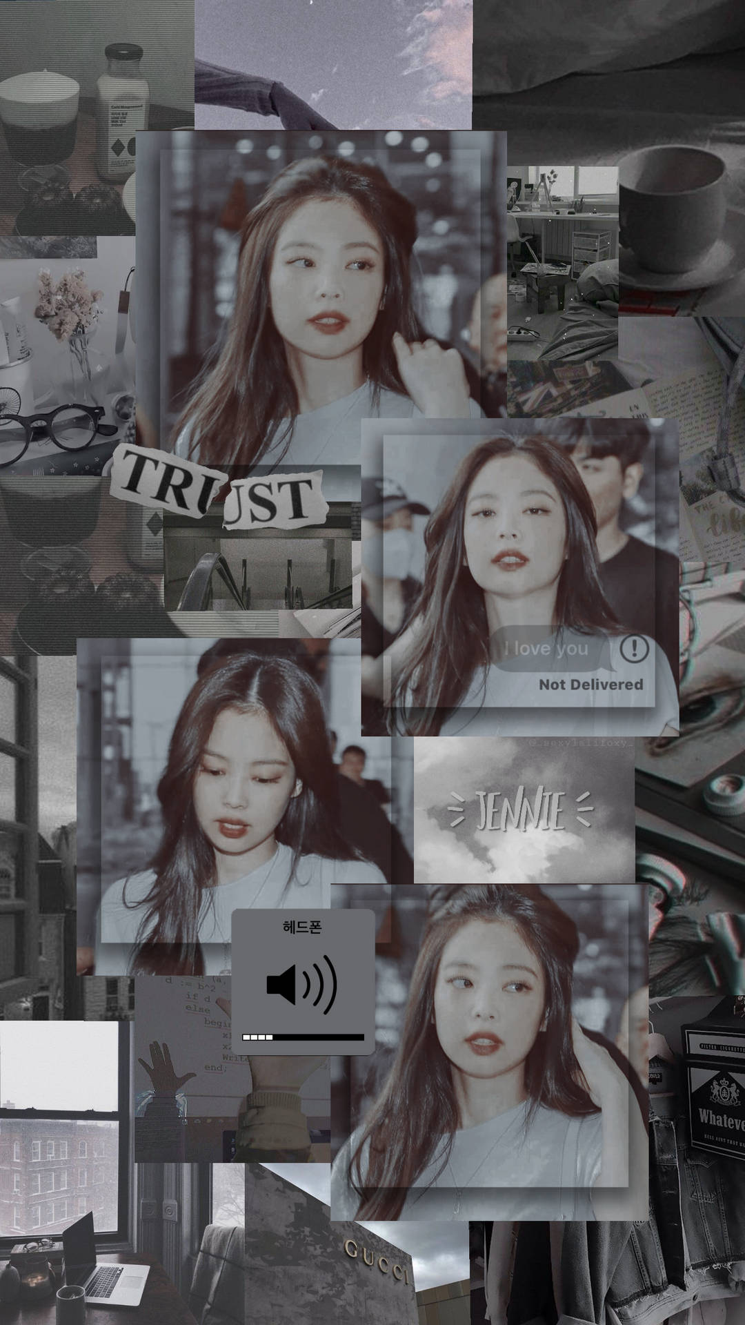 Blackpink aesthetic wallpaper, i love you, not delivered, trust, jennie, jisoo, lisa, rose, black and white, kpop, 2020, aesthetic, edit, photo, picture, background, wallpaper, collage - Jennie, BLACKPINK
