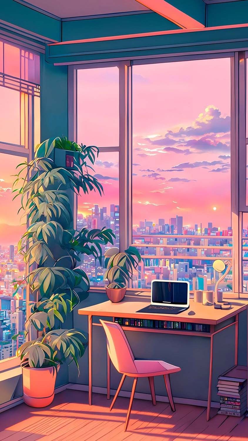 Aesthetic Anime Home Office iPhone Wallpaper with high-resolution 1080x1920 pixel. You can use this wallpaper for your iPhone 5, 6, 7, 8, X, XS, XR backgrounds, Mobile Screensaver, or iPad Lock Screen - 