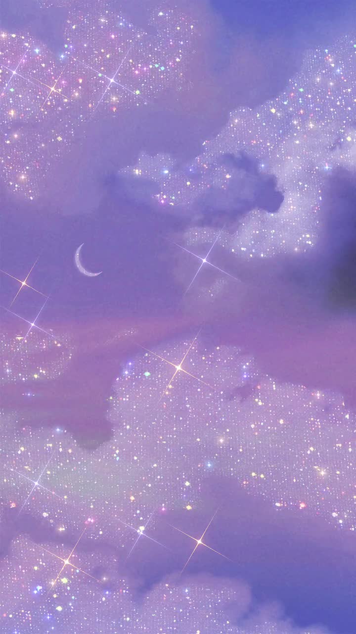 Animated Aesthetic Glitter Sky Moonlight Poster Pink Glitter