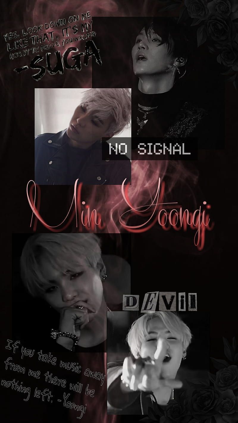A collage of images of taehyung and jimin with the words no signal - Suga