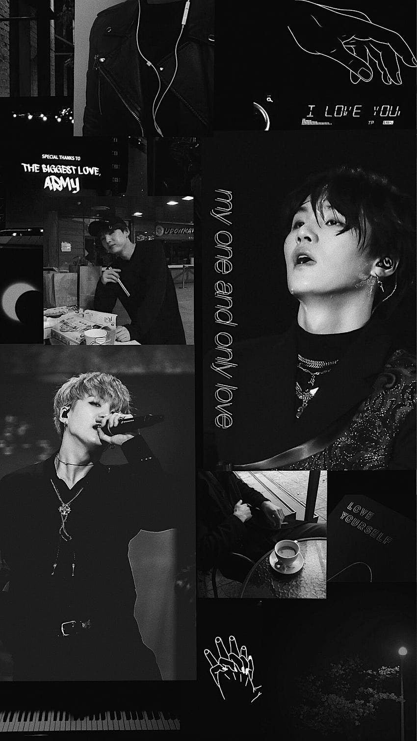 BTS black and white aesthetic wallpaper for phone and desktop. - Suga