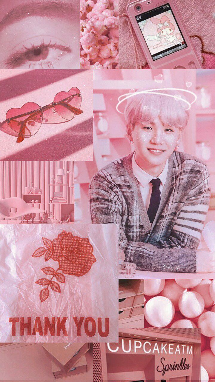 Pink aesthetic wallpaper for phone with taehyung from bts - Suga