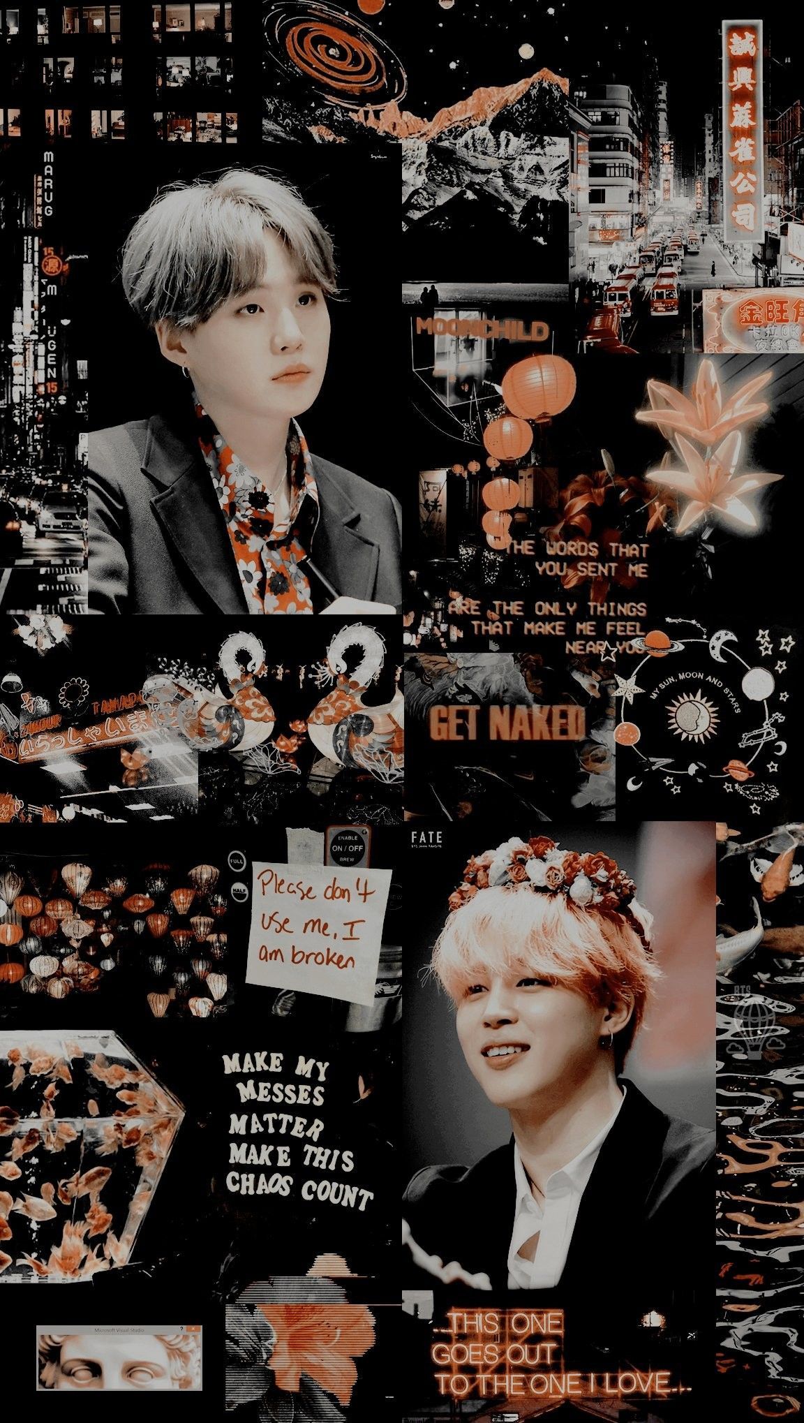 Aesthetic wallpaper of Yoonmin from BTS with quotes and images. - Suga