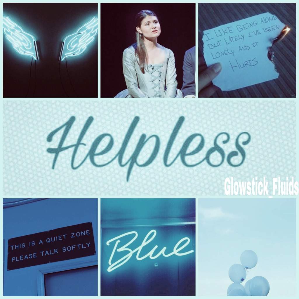 A collage of blue and white photos with the word 