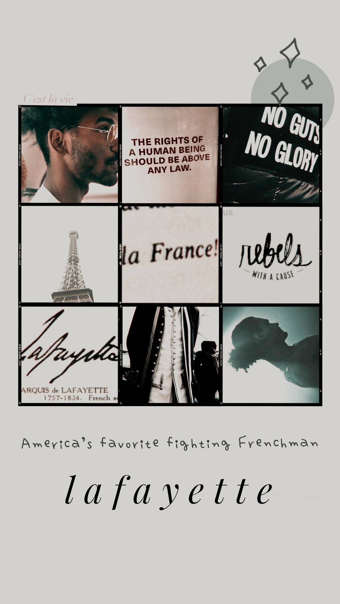 Collage of images including the Eiffel Tower, a man wearing glasses, and the word 