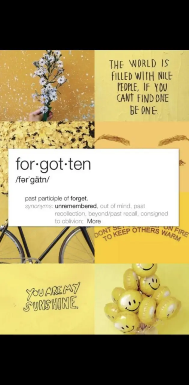 A collage of yellow images with the definition of 