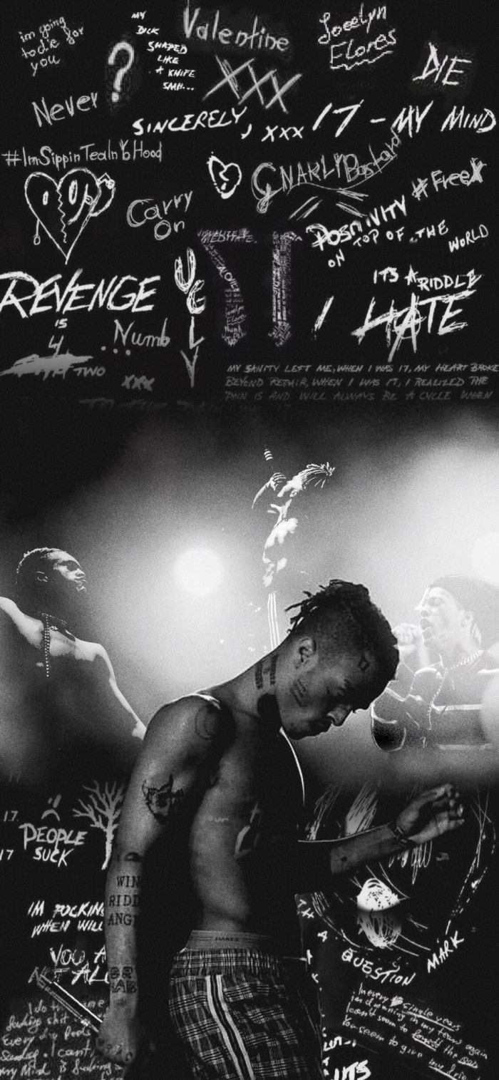 Black and white photo of xxxtentacion performing on stage phone backgrounds xxxtentacion holding microphone and singing - XXXTentacion