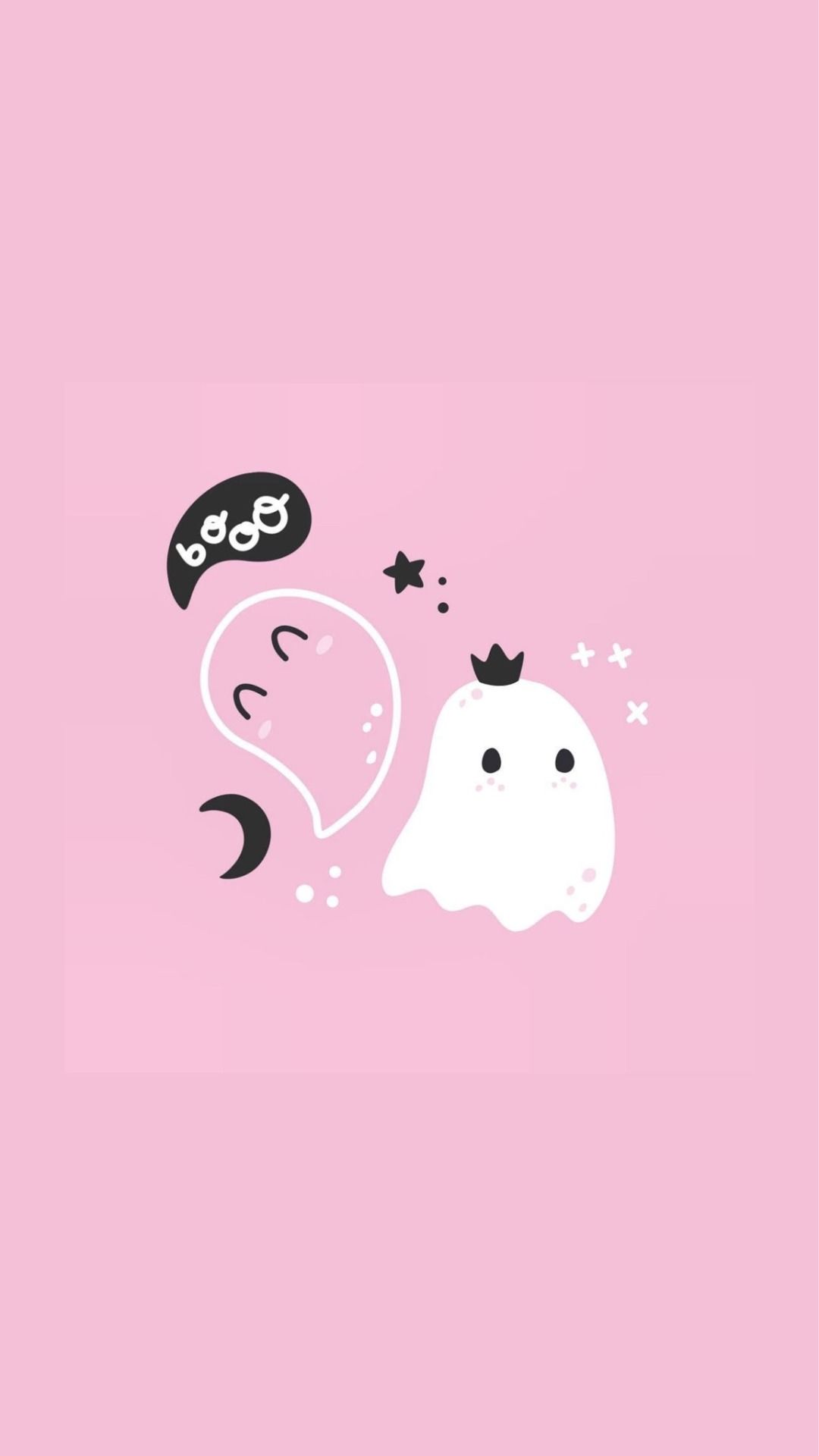 Halloween wallpaper for phone with cute ghosts on a pink background - Ghost