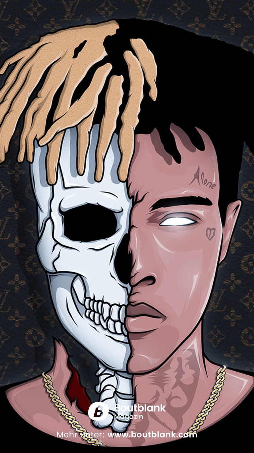 IPhone wallpaper of Juice Wrld with a skeleton face and Louis Vuitton background - XXXTentacion