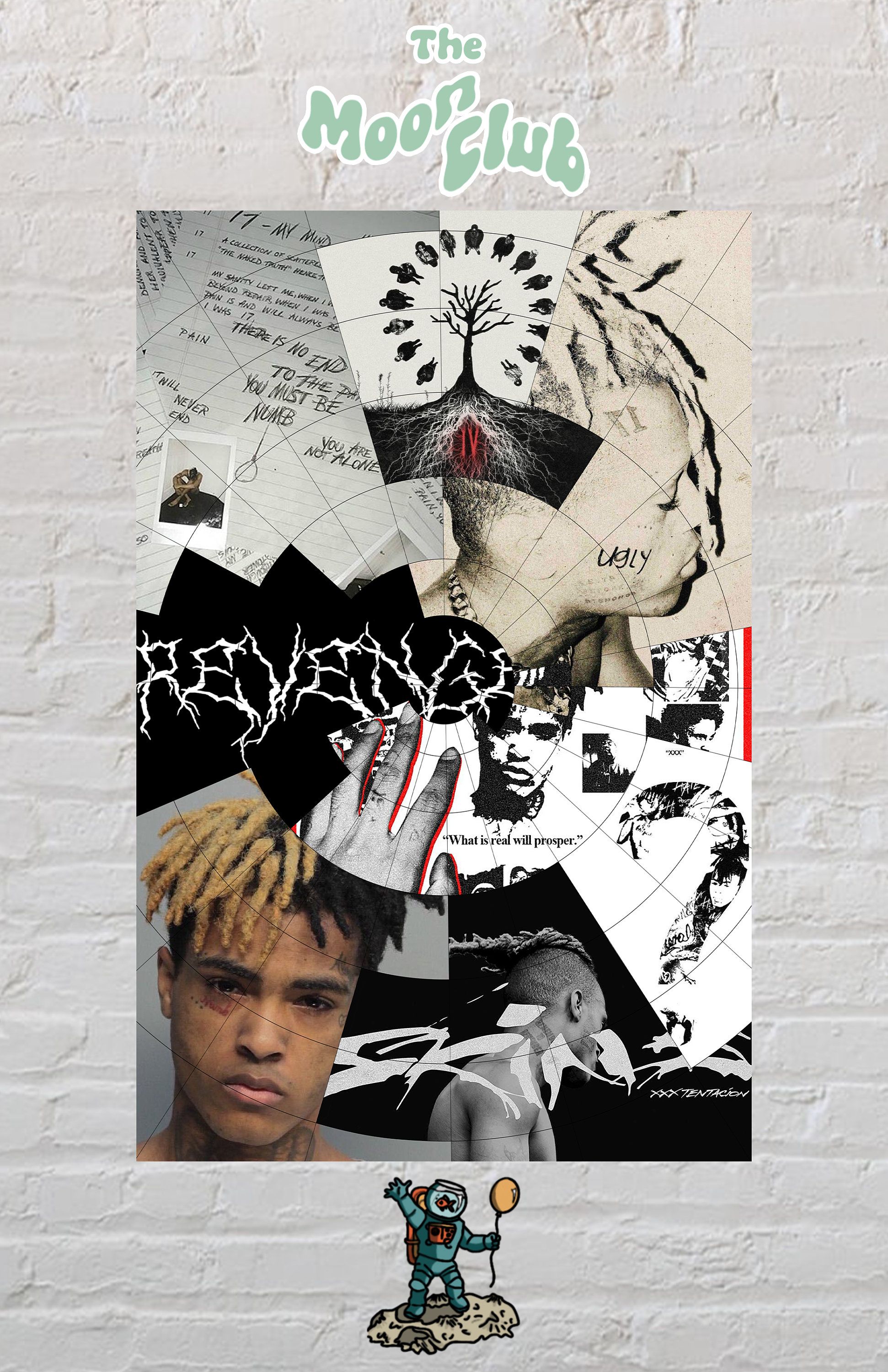 A collage of various images including a young man with dreadlocks, a cartoon character and a tree. - XXXTentacion