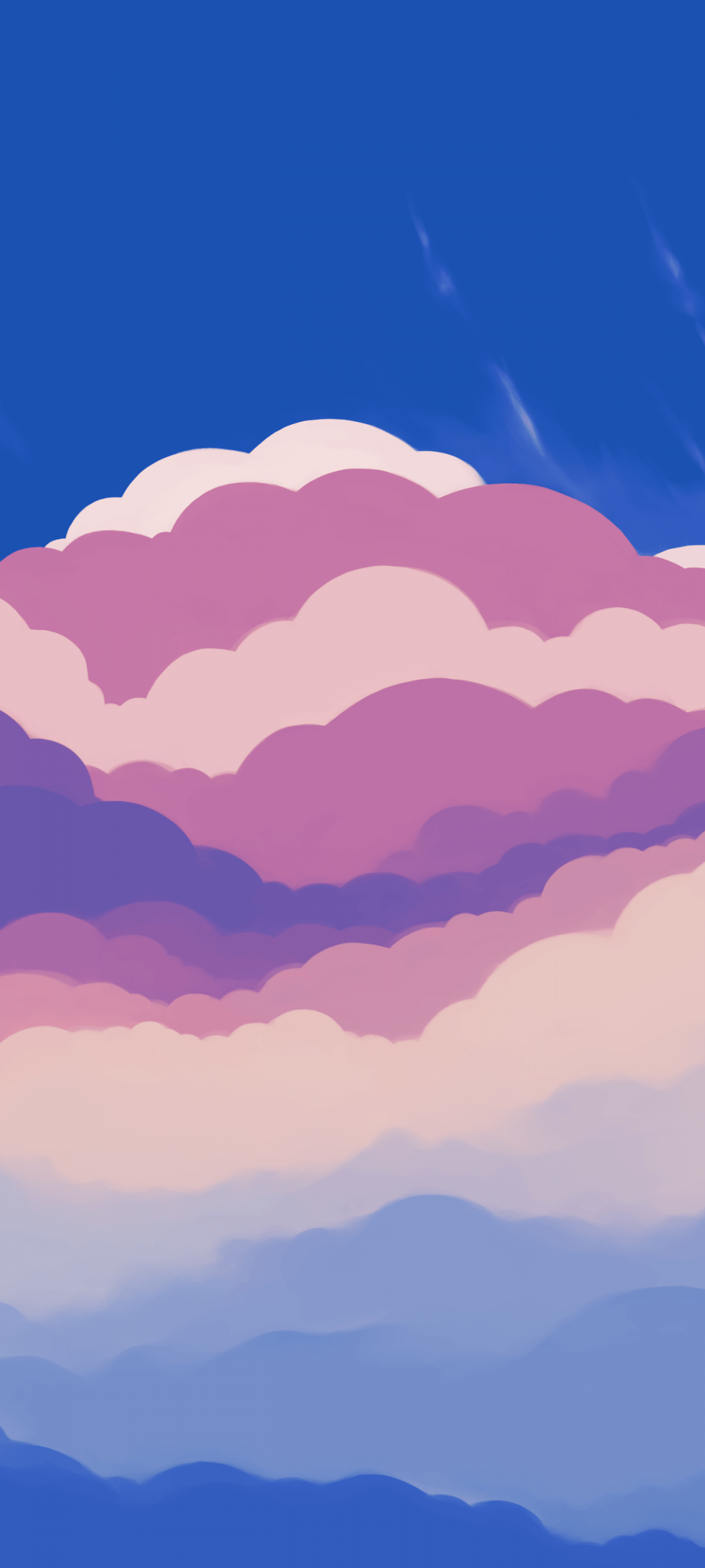 A digital artwork featuring a gradient of blue and pink clouds against a blue sky - 1080x2400