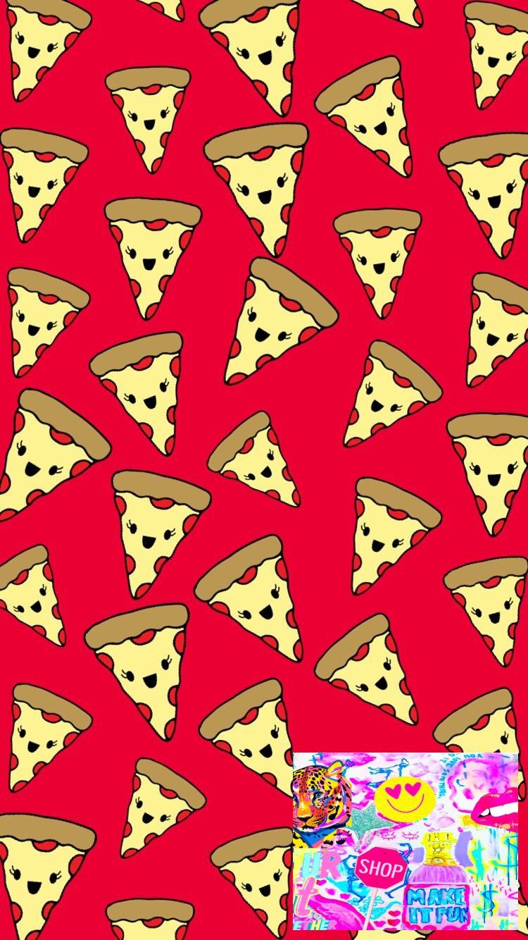 A red background with cute pizza slices on it - Preppy, pizza, VSCO