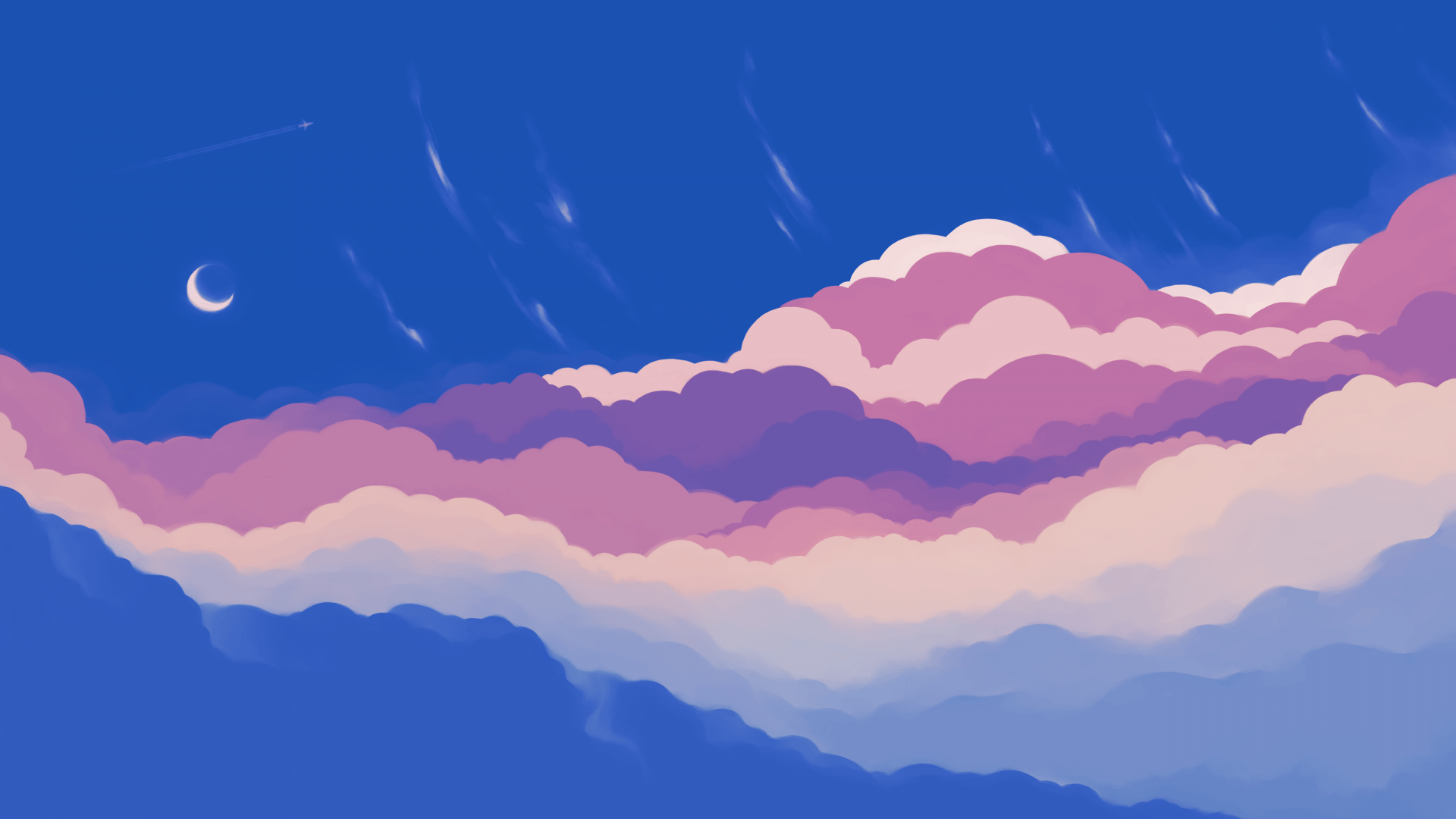 A digital painting of a starry night sky with pink and blue clouds - 1920x1080, sky