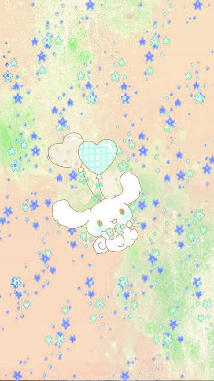 A cute little white dog with blue hearts - Cinnamoroll