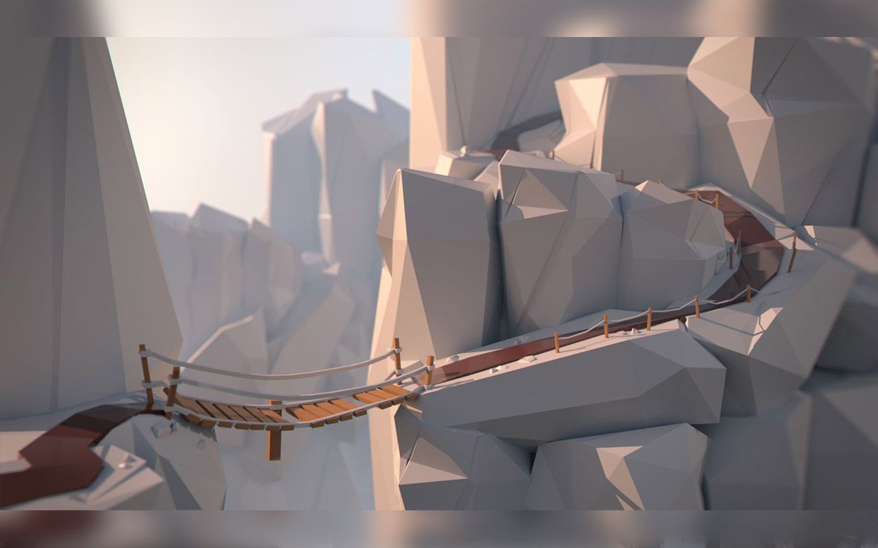 A low poly bridge with a rope fence - Low poly