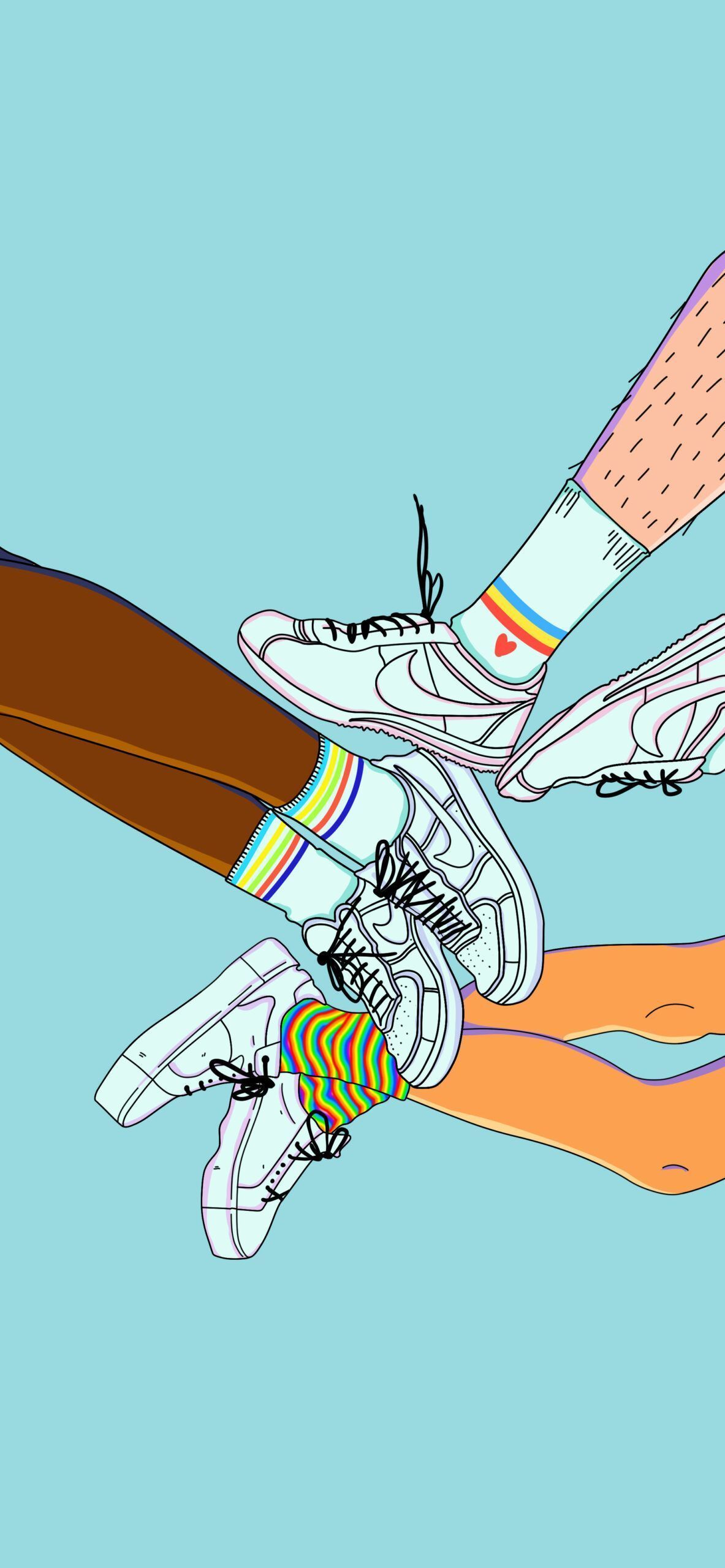 Aesthetic wallpaper of Nike Air sneakers with rainbow socks. - Nike, shoes