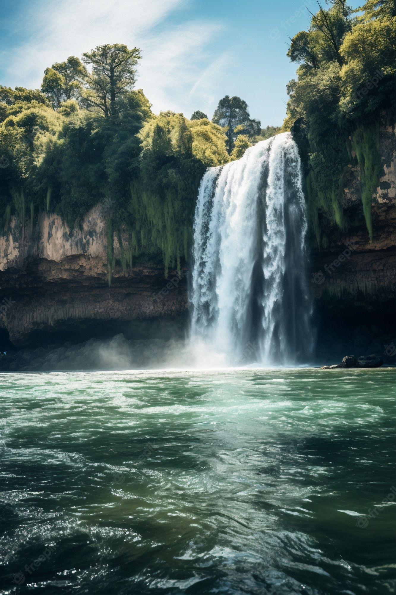 A waterfall surrounded by trees - Waterfall