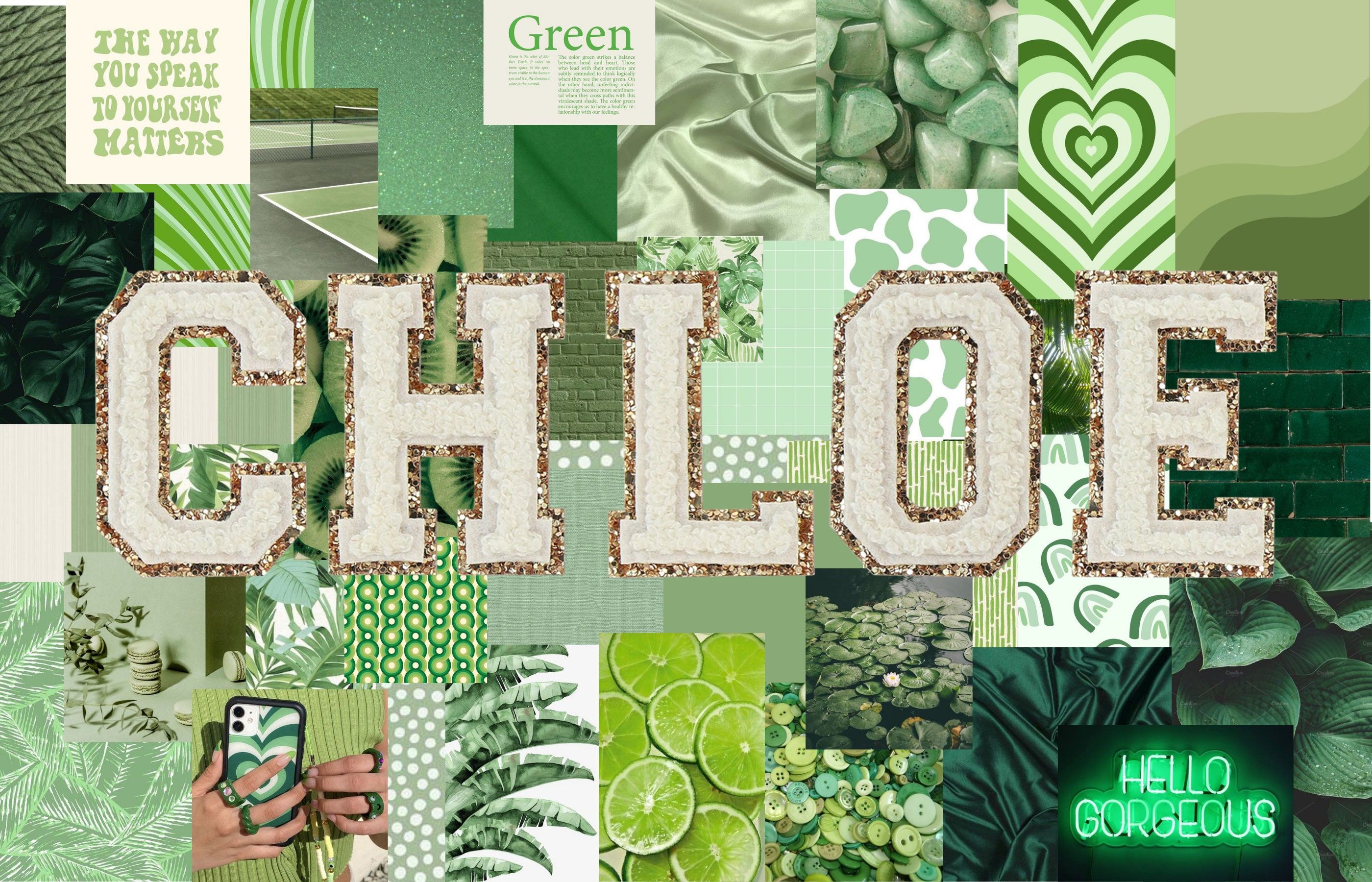 Custom Green Preppy Monogram Desktop Wallpaper Collage