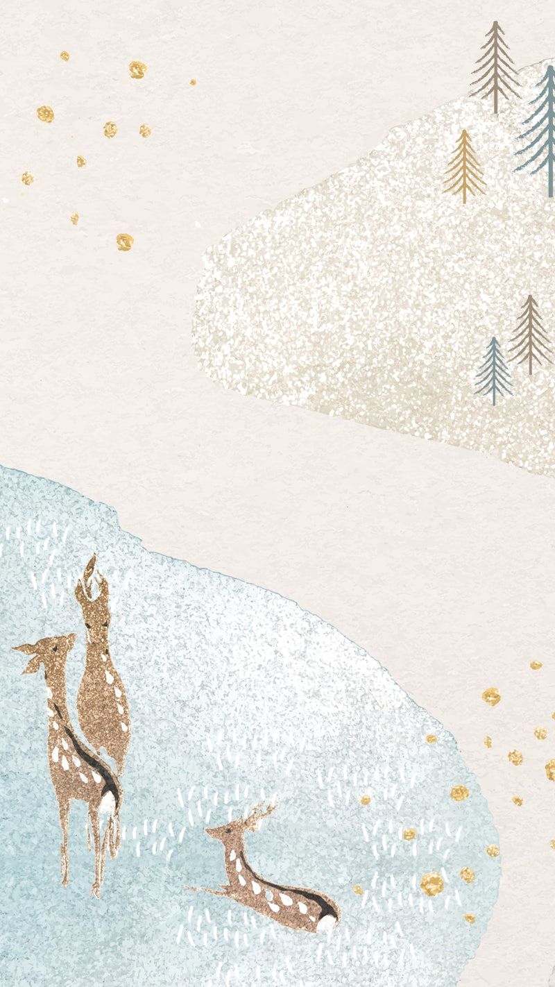 IPhone wallpaper with three deer in a snowy forest - Watercolor