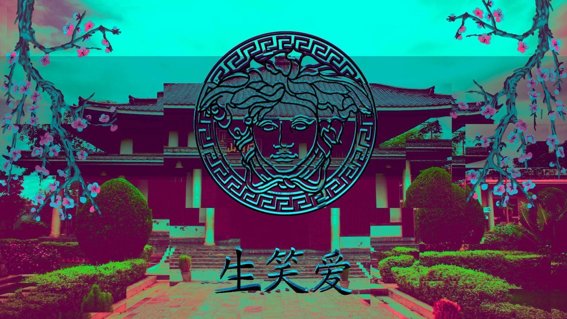 Vaporwave Synthwave Retrowave Chinese Greek Cherry Blossom Wallpaper:1920x1080