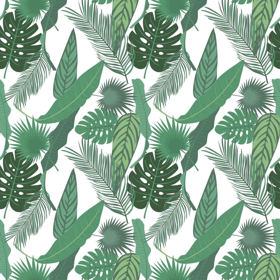 Colorful tropical background with jungle plants, palm leaves. Floral rainforest hawaiian wallpaper. Summer vector illustration