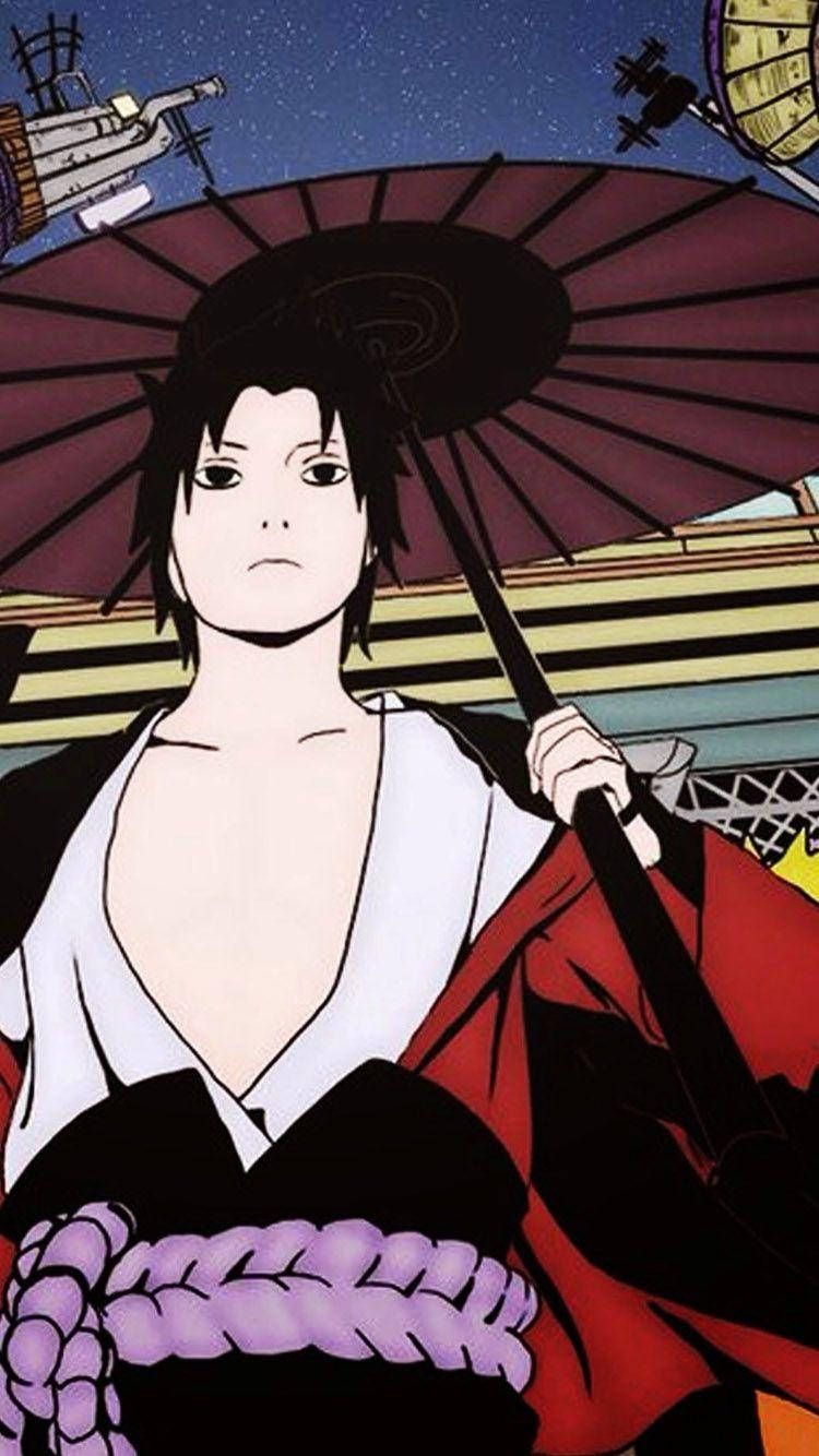 Download Aesthetic Sasuke With Kimono And Wagasa Wallpaper