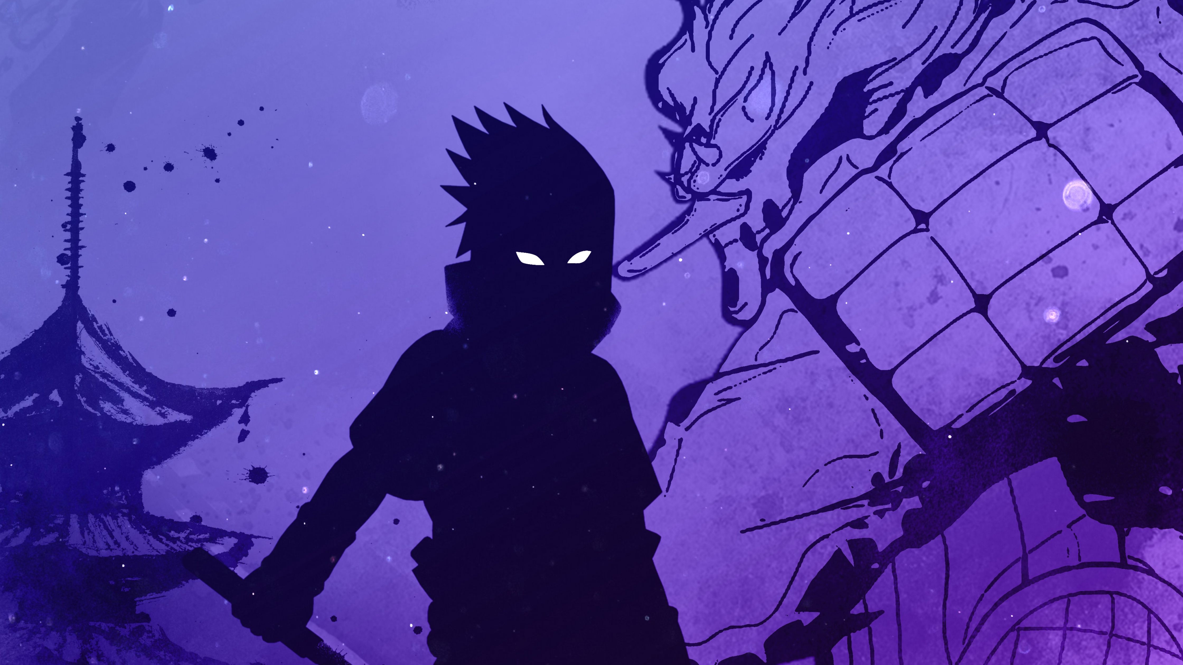 Sasuke Uchiha Wallpaper 4K, Silhouette, Naruto, Illustration