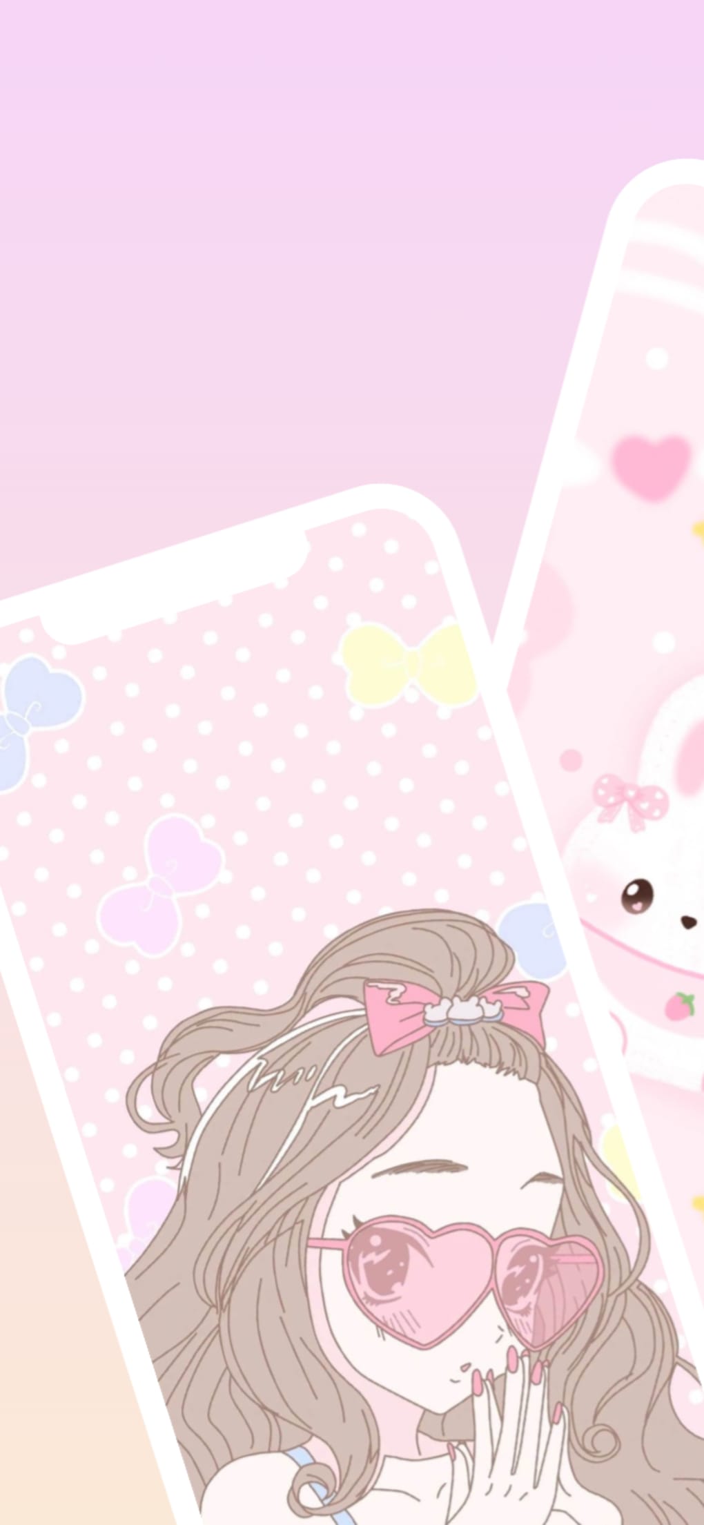 A phone with a wallpaper of a girl with pink glasses and a pink bow in her hair. - Android, kawaii