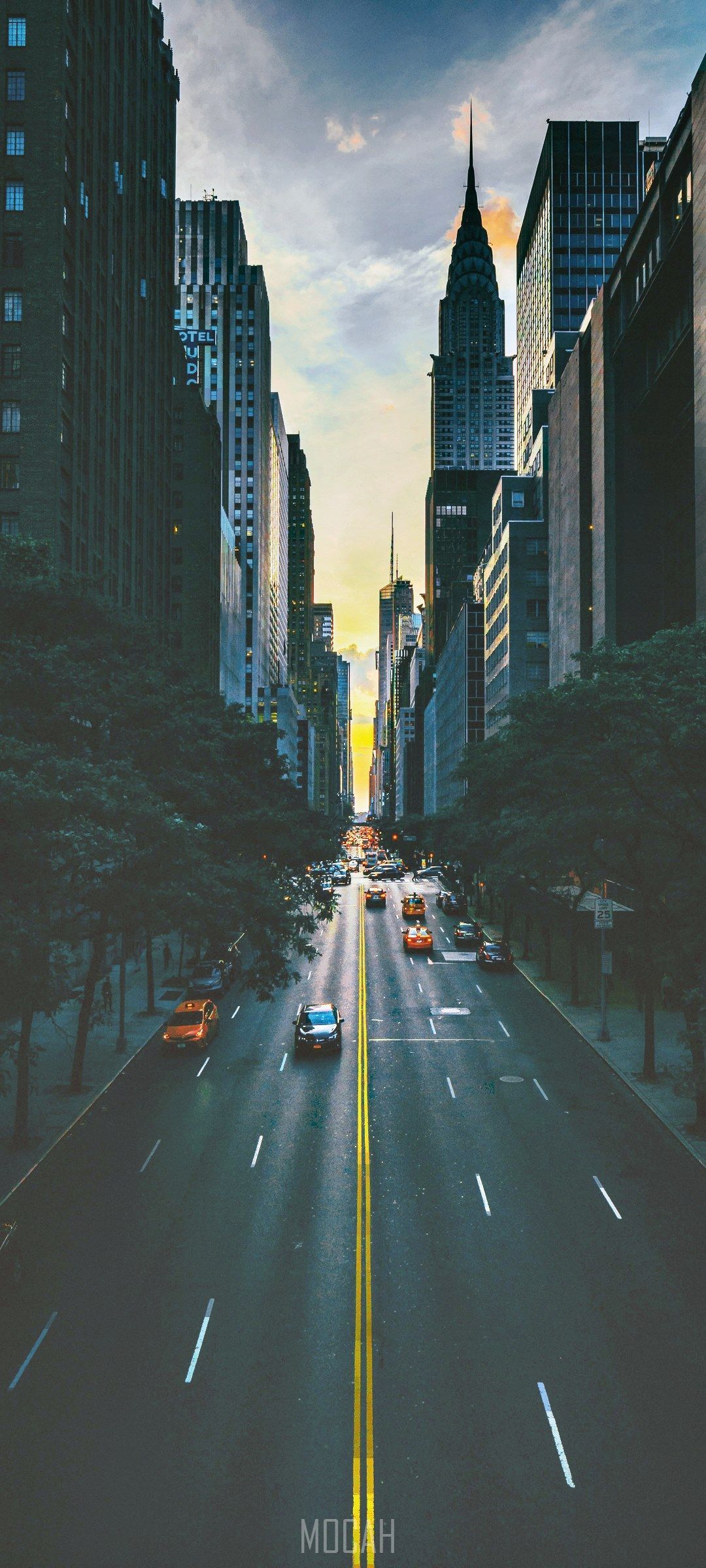 IPhone wallpaper of a city street with skyscrapers - 1080x2400