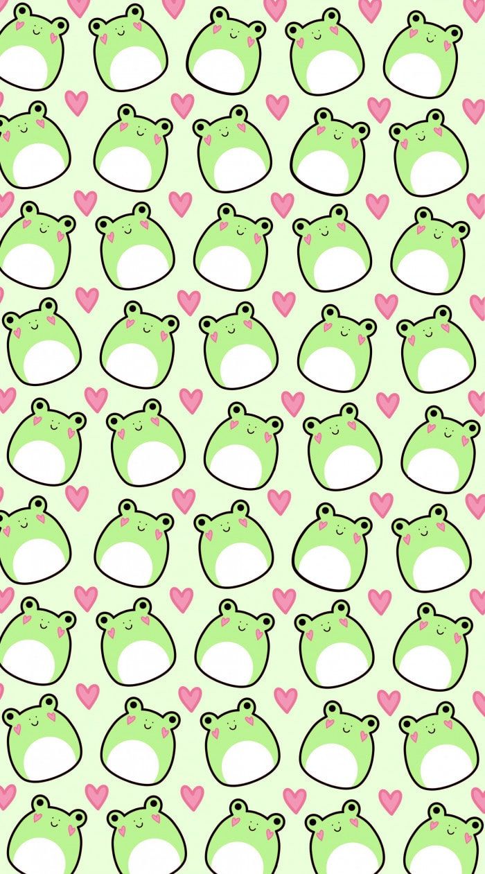 Green frogs with pink hearts on a green background - Android
