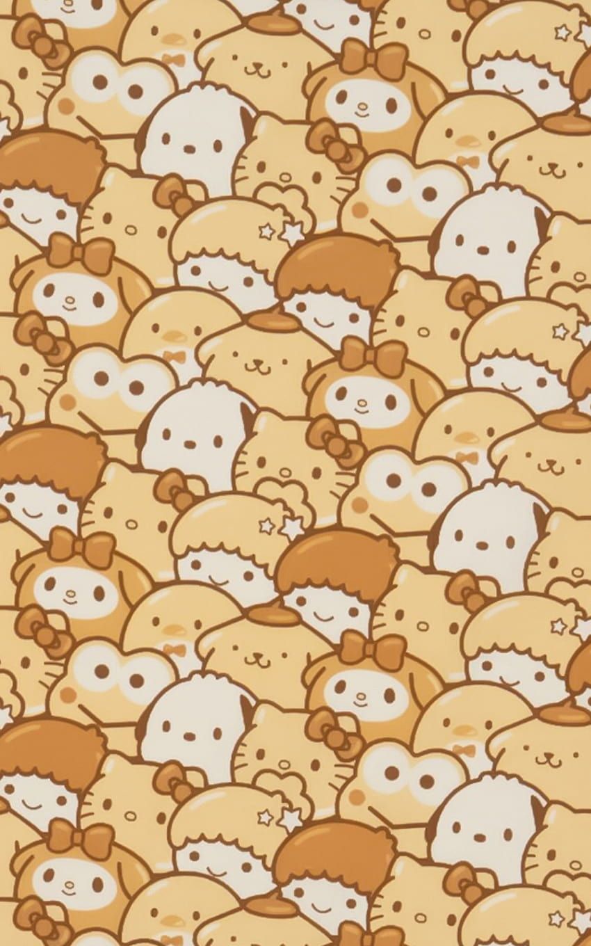 Iphone wallpaper of a bunch of cute brown and white cats - Sanrio