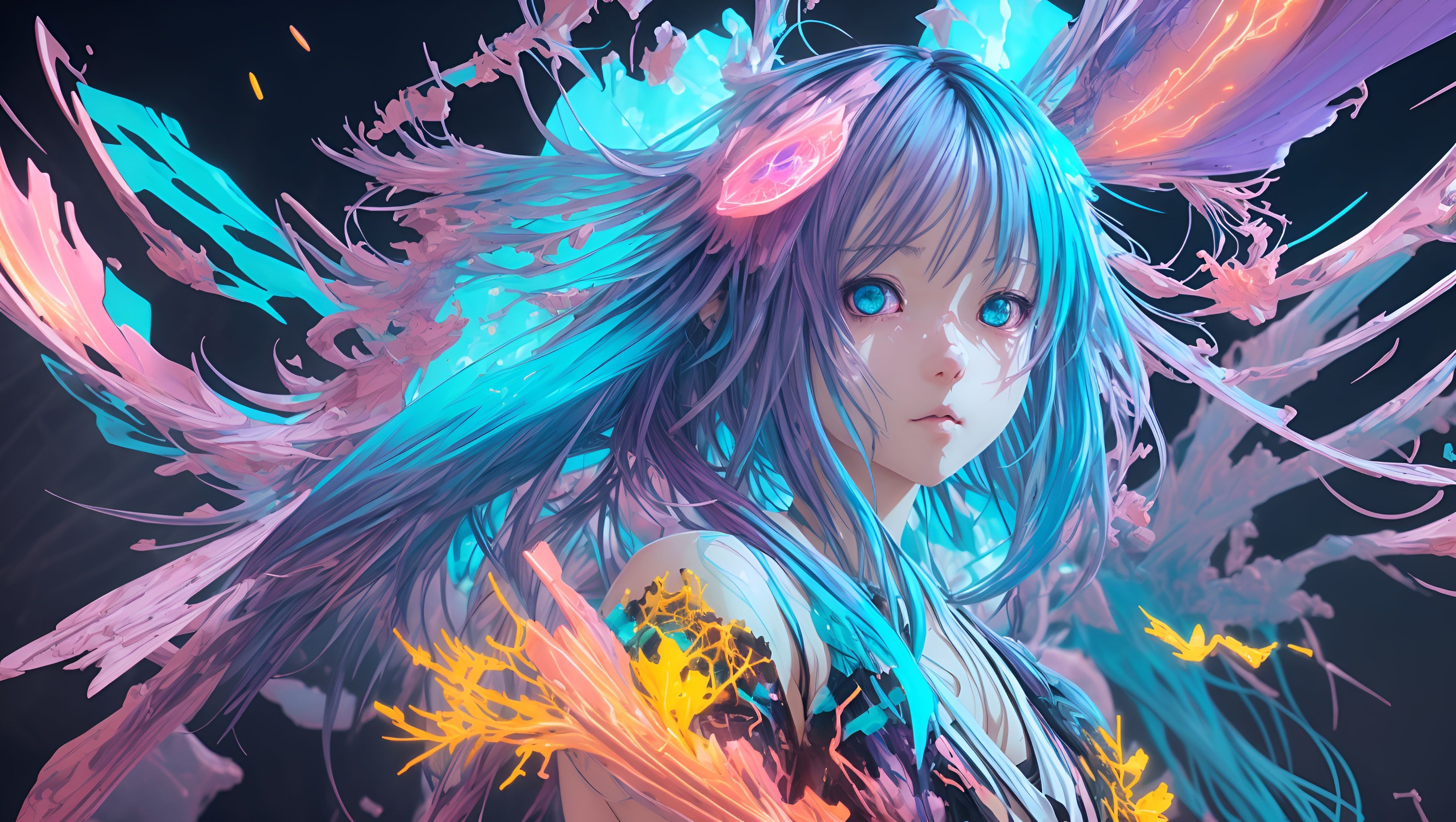 A digital painting of a girl with blue hair - Anime, anime girl