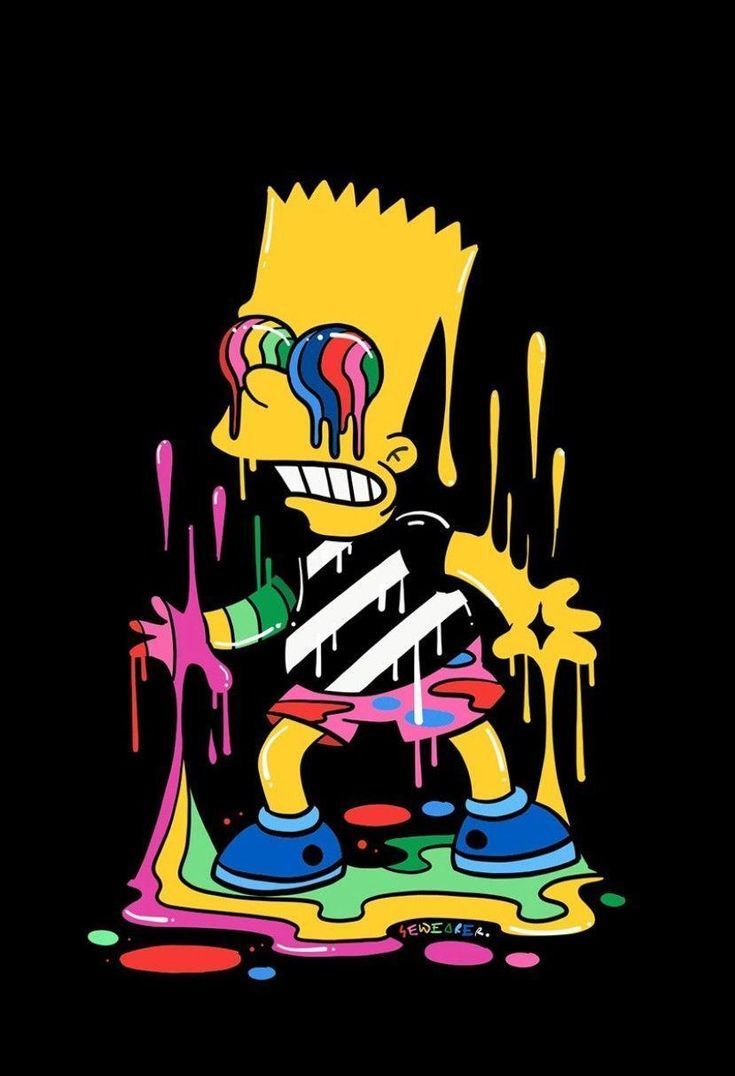 Bart Simpson wearing a striped shirt and blue shoes, with colorful paint dripping from his head and arms, black background, Simpson wallpaper - Bart Simpson
