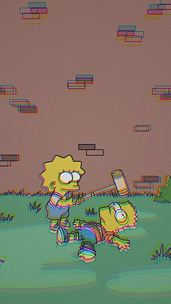 Lisa simpson holding a bat, the simpsons, aesthetic background - Bart Simpson, Lisa Simpson
