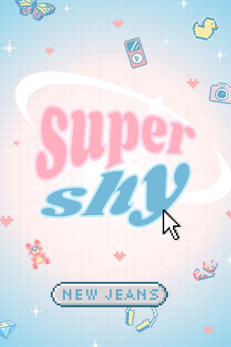 A light blue background with the words Super Sky in pink and blue. An arrow is pointing to the word New Jeans. - Internetcore