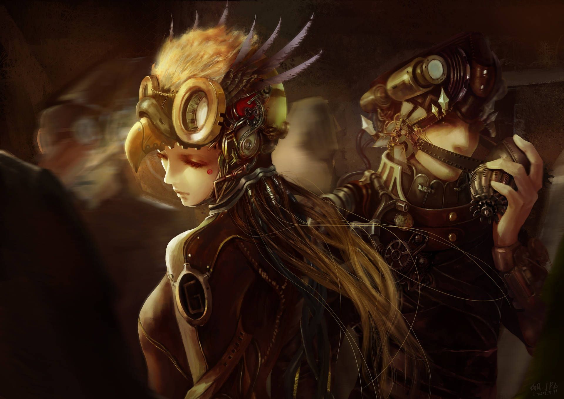 A steampunk girl with a cat in her hair - Steampunk