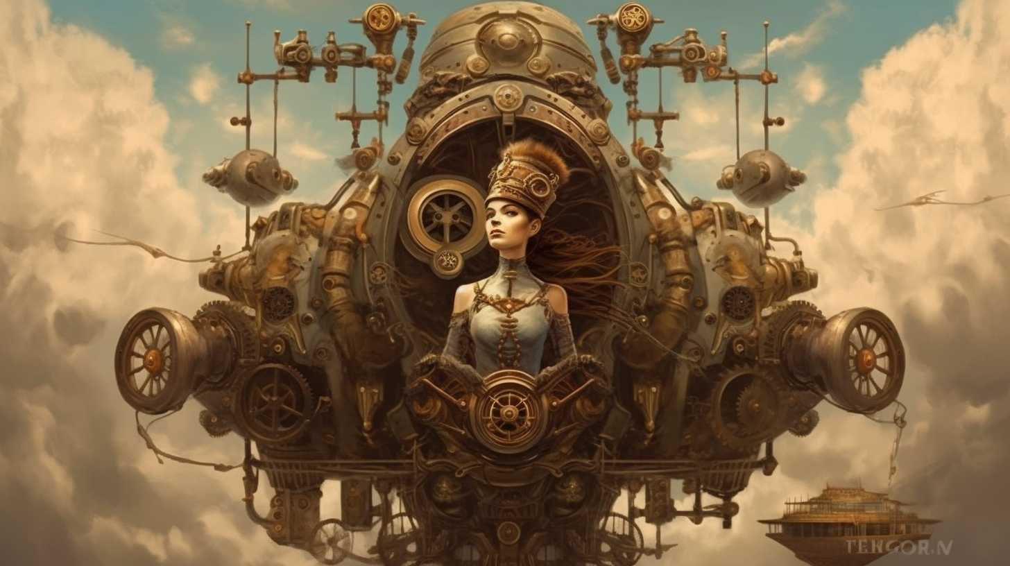 Steampunk wallpaper with a woman in a flying machine - Steampunk