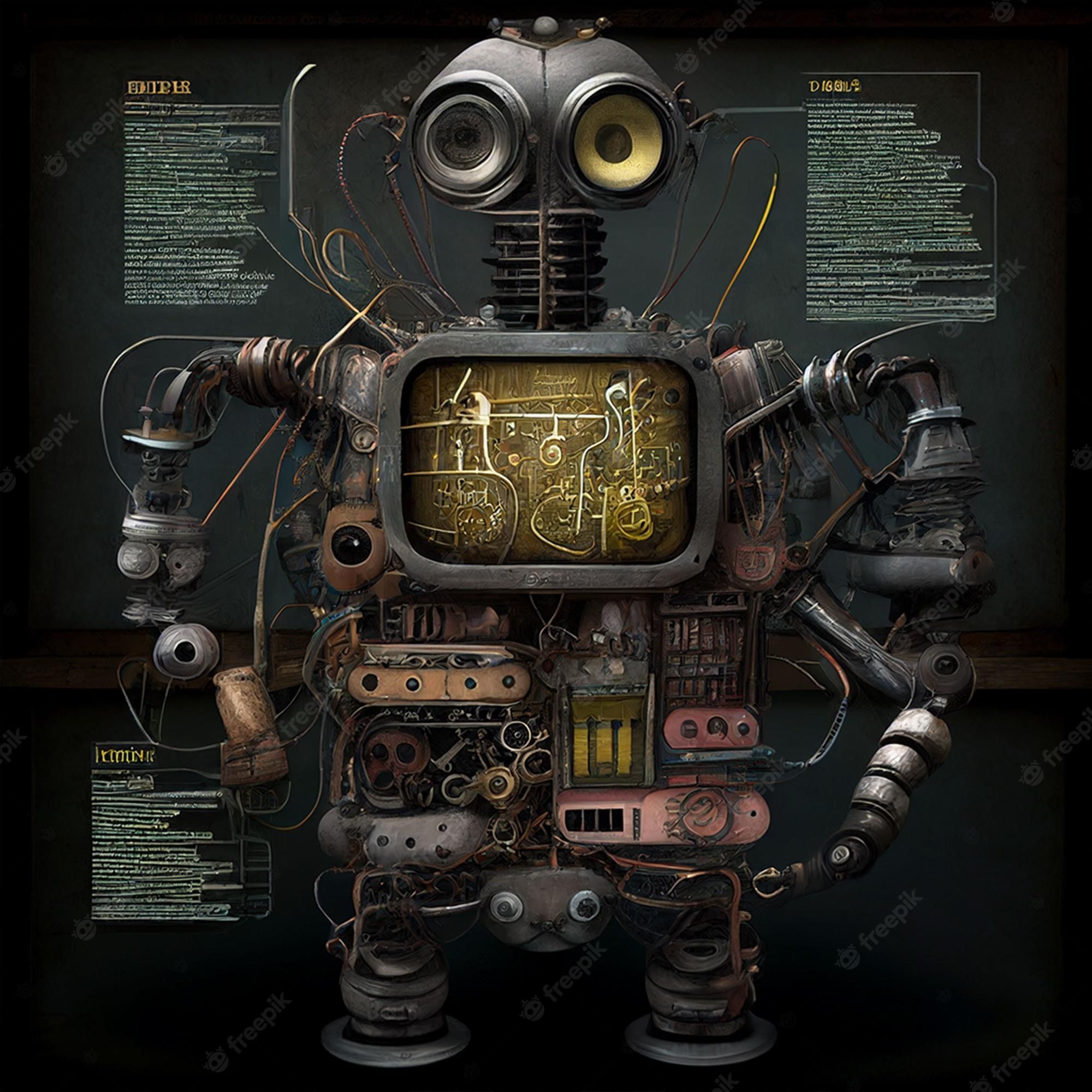 Illustration of a robot made from electronic parts - Steampunk