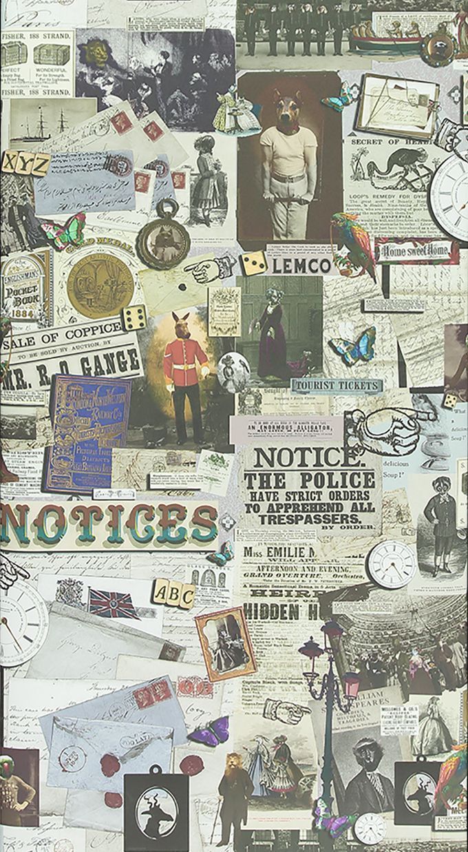 A collage of old papers, photos, and images. - Steampunk