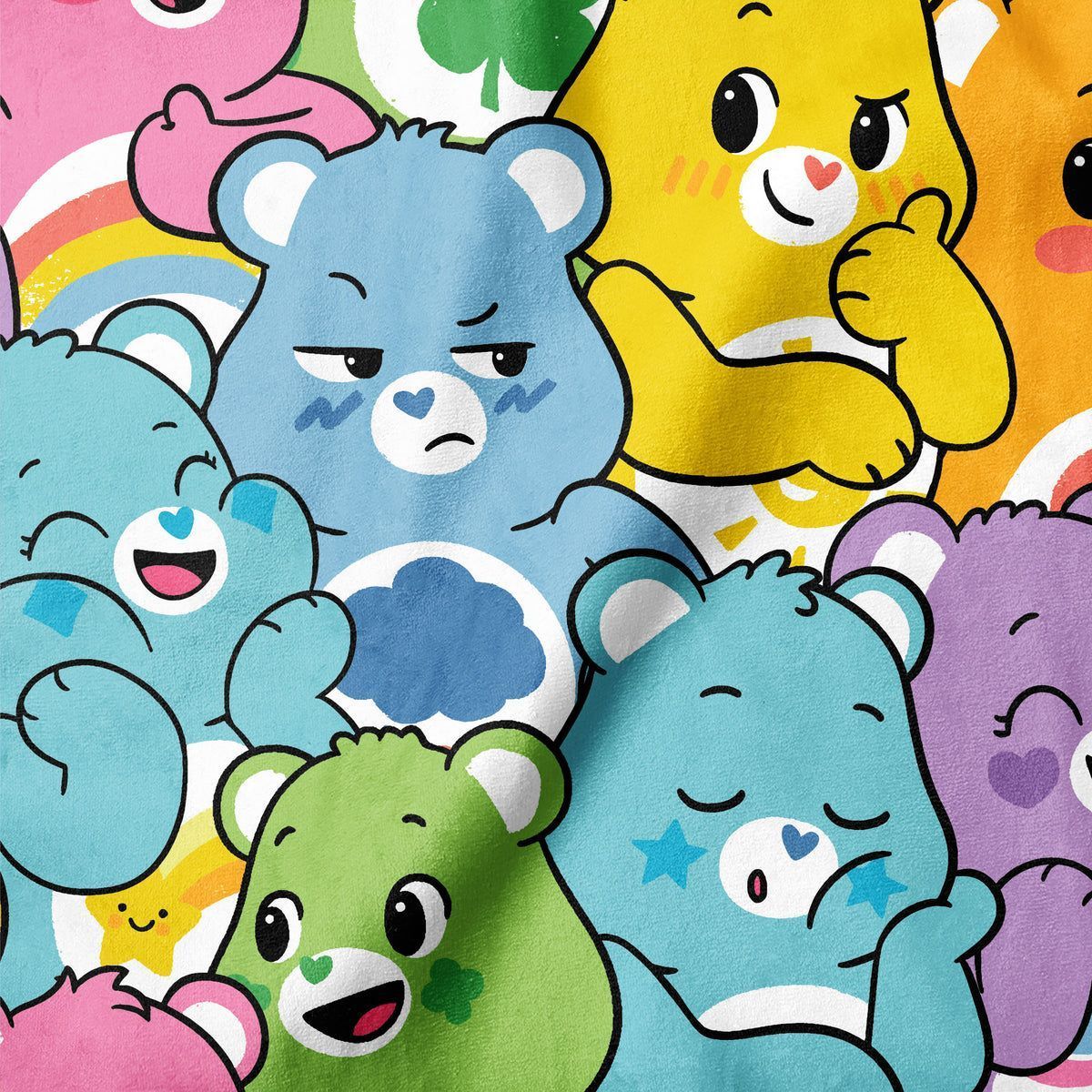 A collage of Care Bears characters in a variety of colors. - Care Bears