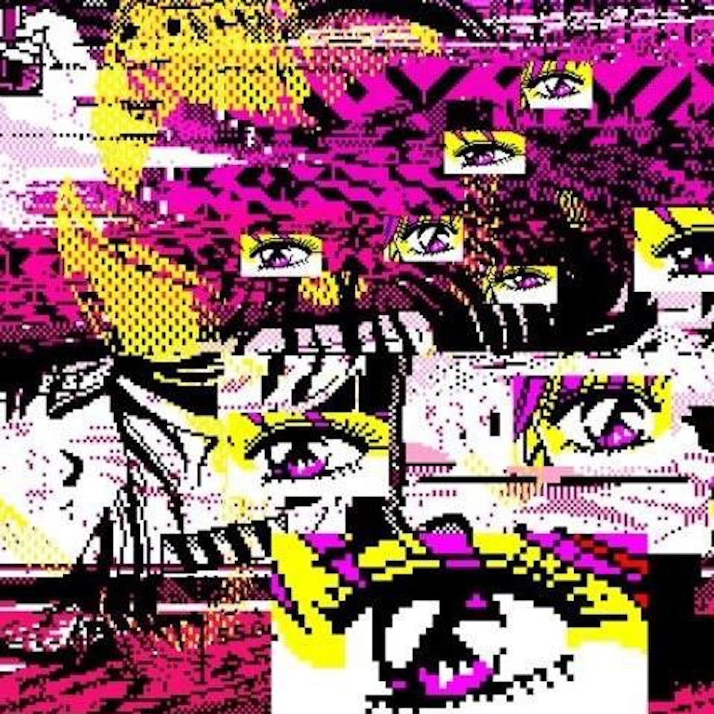 A digital collage of images of eyes, some with thick black lines around them, set against a purple and pink background. - Webcore