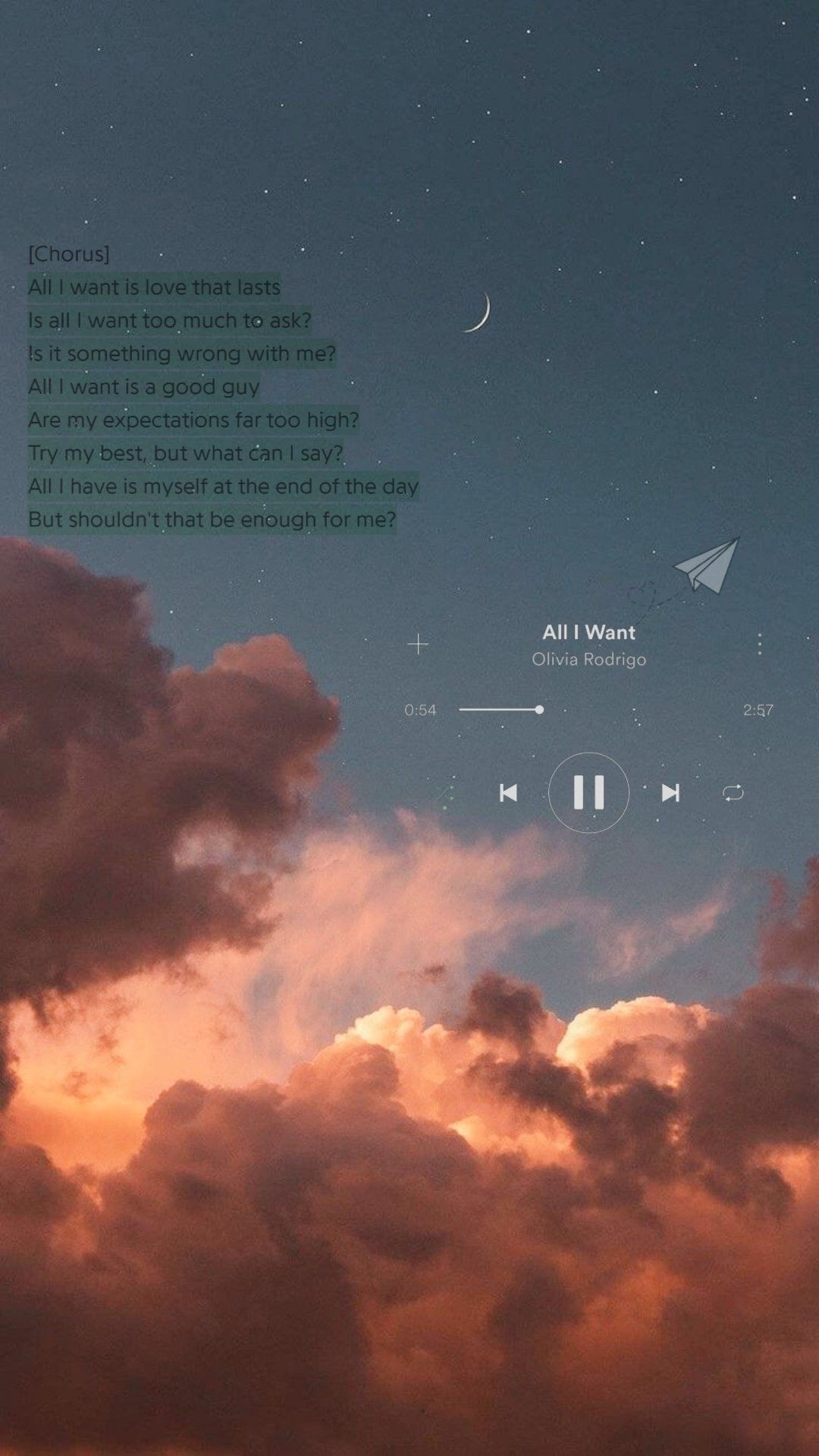 Aesthetic wallpaper of the sky with clouds and a plane flying by. - Music, Spotify