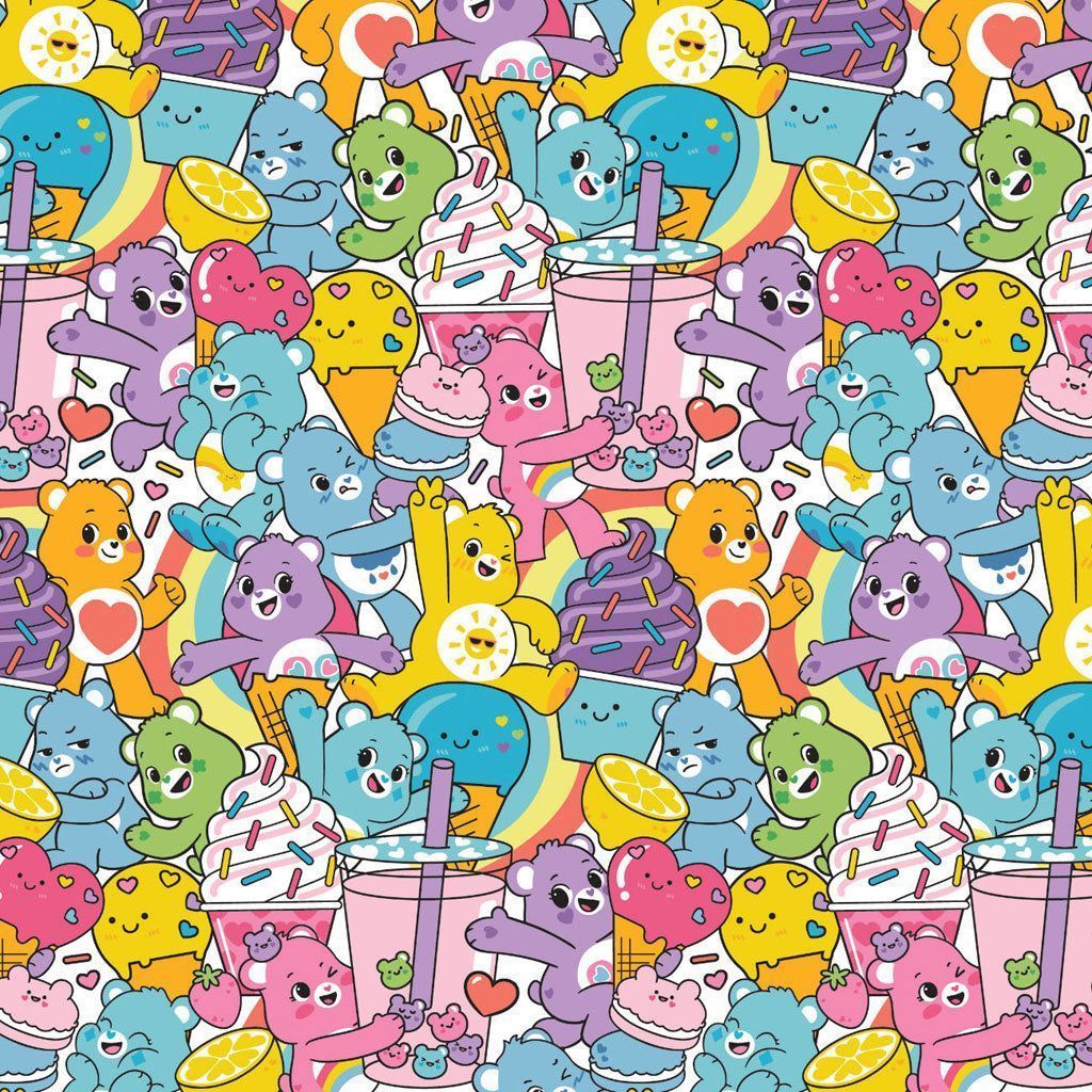 A pattern of cute bears with ice cream, donuts, and rainbow colors - Care Bears