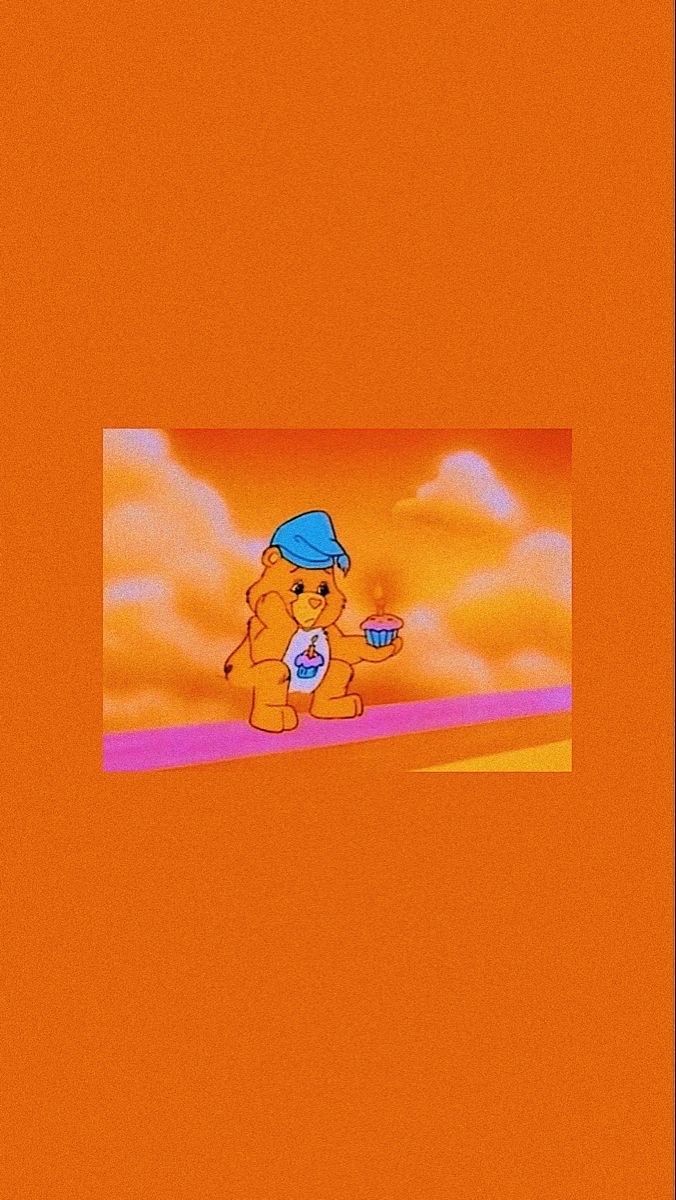 Aesthetic wallpaper phone background with a bear holding a cup of coffee - Care Bears