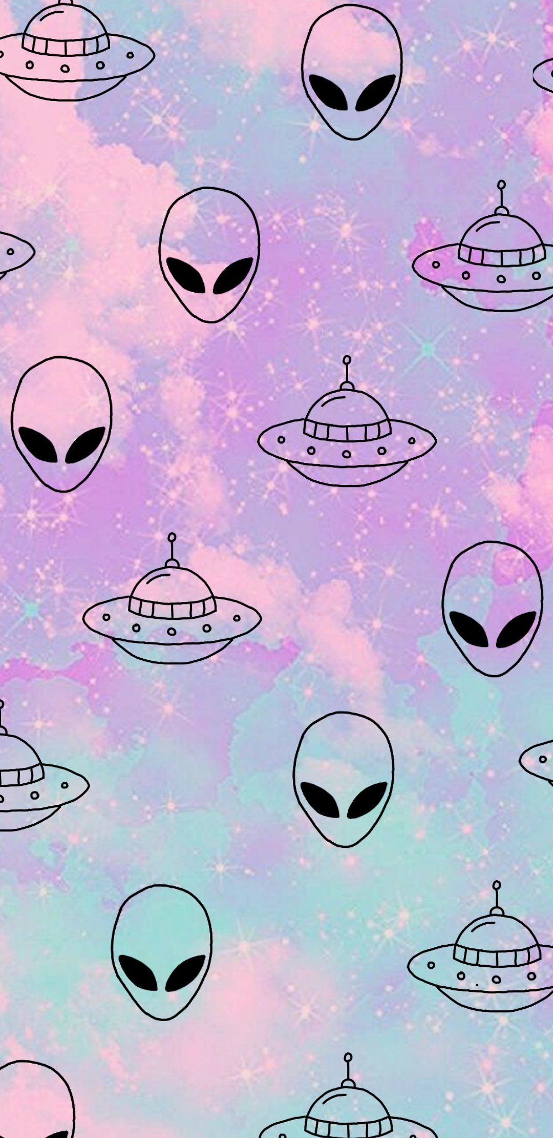 Aesthetic wallpaper with alien and spaceship pattern - Alien