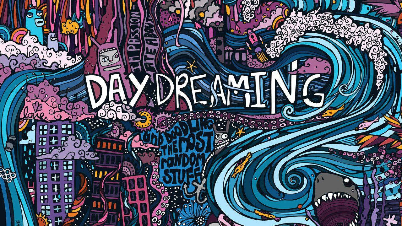 A hand drawn illustration of a cityscape with the words 'Daydreaming' in the middle. - Graffiti