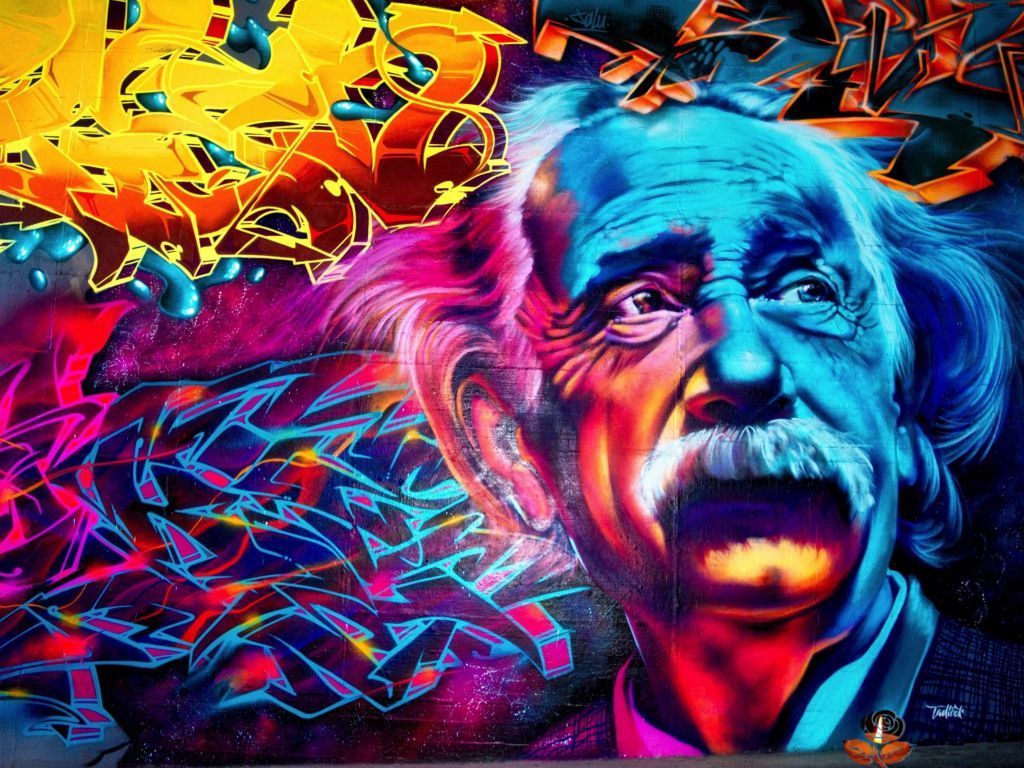 A colorful graffiti painting of Albert Einstein. - Graffiti