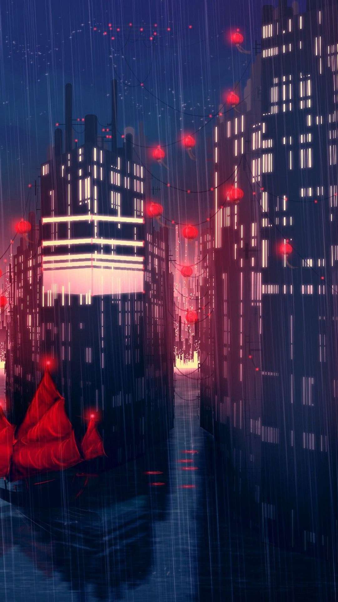 Anime City Wallpaper for iPhone and Android