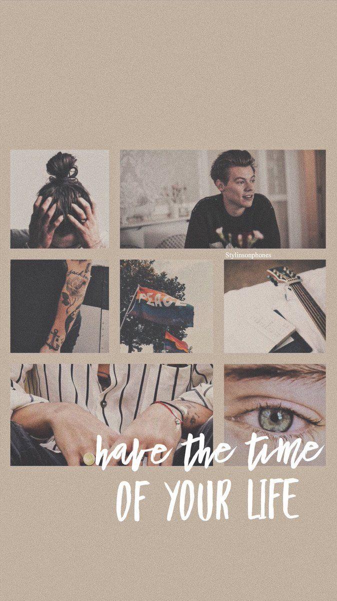Collage of Harry Styles photos with the words 